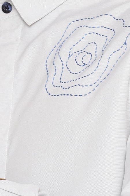 Lacquer Embassy_Gray Cotton Embroidery, Piping Grey Floral Shirt _at_Aza_Fashions