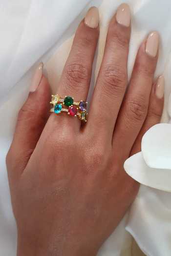 The Jewel Factor_Multi Color Crystals Peacock Ring_at_Aza_Fashions