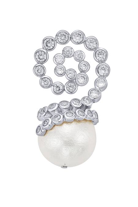 Isharya_Silver Plated Japanese Cotton Ball Pearl Crystal Swirl Drop Earrings_Online_at_Aza_Fashions