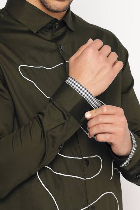 Lacquer Embassy_Green Cotton Embroidery Blake Abstract Shirt _at_Aza_Fashions