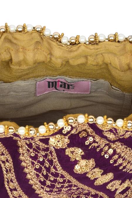 Miar Designs_Wine Zari Aadhya Hand Embroidered Potli Bag_at_Aza_Fashions
