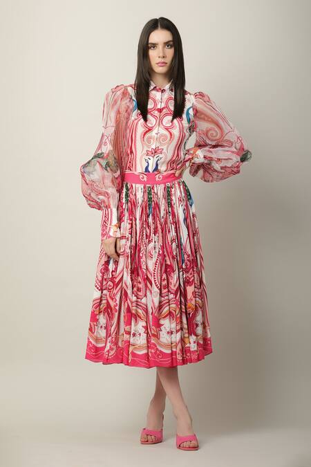 Shop_Limerick By Abirr N' Nanki_Multi Color Crepe, Organza Embroidery Collared Tavi Printed Shirt _Online_at_Aza_Fashions