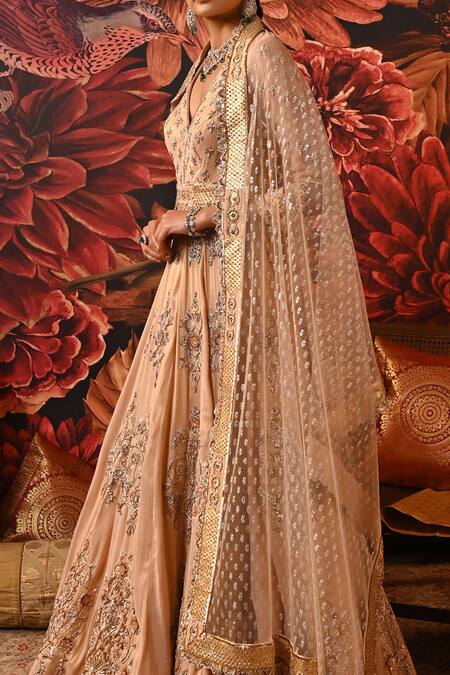 Moledro Pink Brocade, Silk Organza, Net Beads, Sequins, Cut Insha Anarkali With Dupatta at Aza Fashions Moledro_Pink Brocade, Silk Organza, Net Beads, Sequins, Cut Insha Anarkali With Dupatta _at_Aza_Fashions