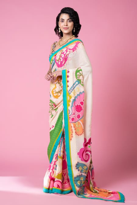 Shop_Siddhartha Bansal_Multi Color Pure Crepe Embroidered Crystal Printed Saree With Blouse  _Online_at_Aza_Fashions