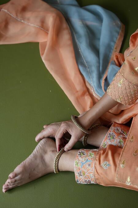 Kanika Sharma Orange Chanderi, Modal, Georgette Pearls, Butti Kurta Peshwa Salwar Set at Aza Fashions Kanika Sharma_Orange Chanderi, Modal, Georgette Pearls, Butti Kurta Peshwa Salwar Set _at_Aza_Fashions