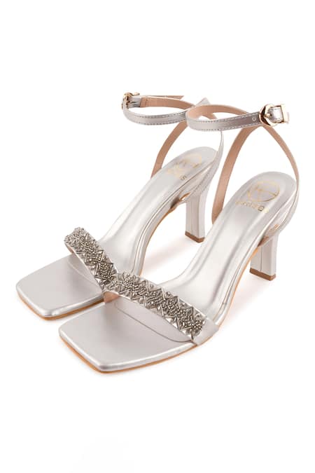 Buy_Kaltheos_Silver Embellished Camilla Square Toe Heels