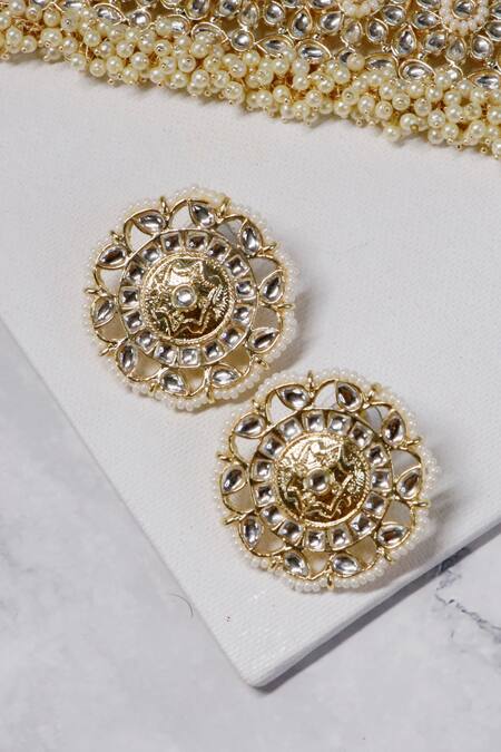 Shop Ishhaara Gold Plated Pearls Floral Kundan Choker Set Online at Aza Fashions Shop_Ishhaara_Gold Plated Pearls Floral Kundan Choker Set _Online_at_Aza_Fashions