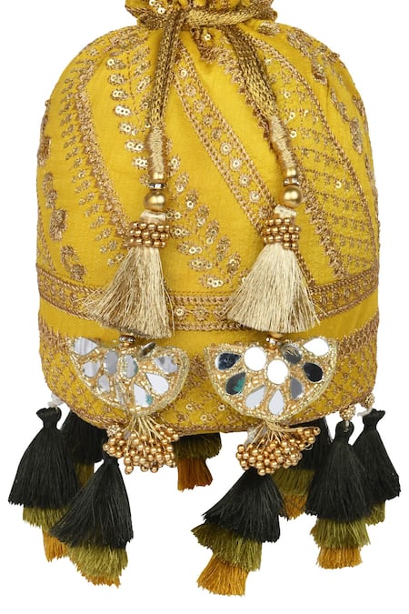 Shop_Miar Designs_Yellow Sequin Aadhya Silk Embroidered Potli Bag_Online_at_Aza_Fashions