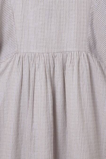 Byb Premium Beige Cotton, Lurex Embroidery Dress at Aza Fashions Byb Premium_Beige Cotton, Lurex Embroidery Dress _at_Aza_Fashions