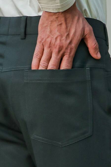 Raw & Rustic By Niti Bothra_Green Cotton Handcrafted Buttoned Hem Jeans_at_Aza_Fashions