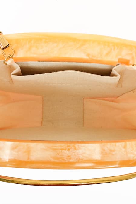 Shop_Miar Designs_Yellow Abstract Pattern Fara Oval Resin Clutch_Online_at_Aza_Fashions