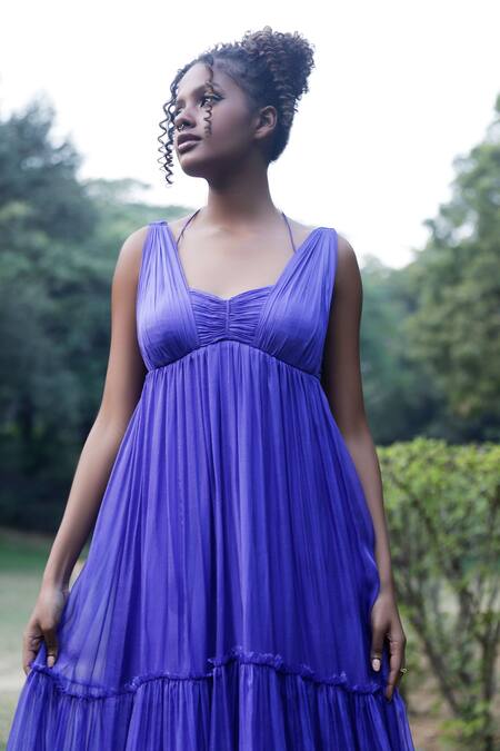 Shop Zwaan Purple Chiffon, Satin Sweetheart Neck Tiered Flared Gown Online at Aza Fashions Shop_Zwaan_Purple Chiffon, Satin Sweetheart Neck Tiered Flared Gown_Online_at_Aza_Fashions