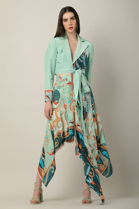 Limerick By Abirr N' Nanki_Multi Color Crepe Kira Printed Asymmetric Skirt _at_Aza_Fashions