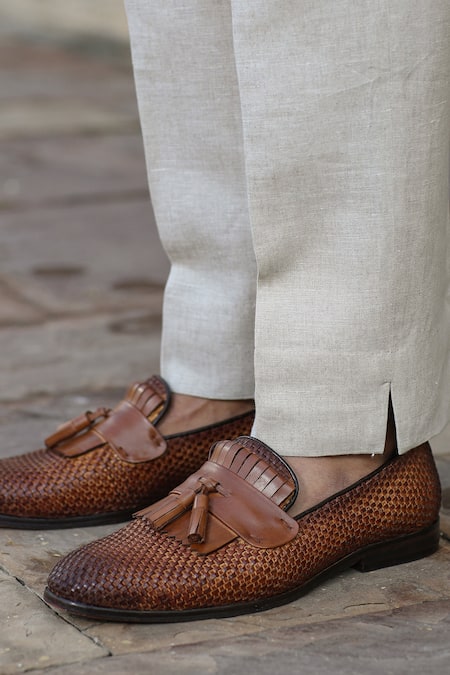 Raw & Rustic By Niti Bothra_Beige Linen Bundi And Pant Set _at_Aza_Fashions