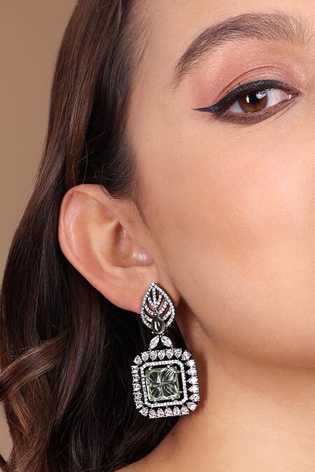 Buy_Tizora_White Stones Embellished Antique Earrings_Online_at_Aza_Fashions
