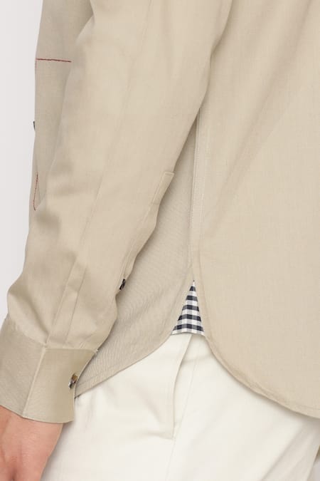 Lacquer Embassy_Beige Cotton Harcourt Flap Pocket Shirt _at_Aza_Fashions