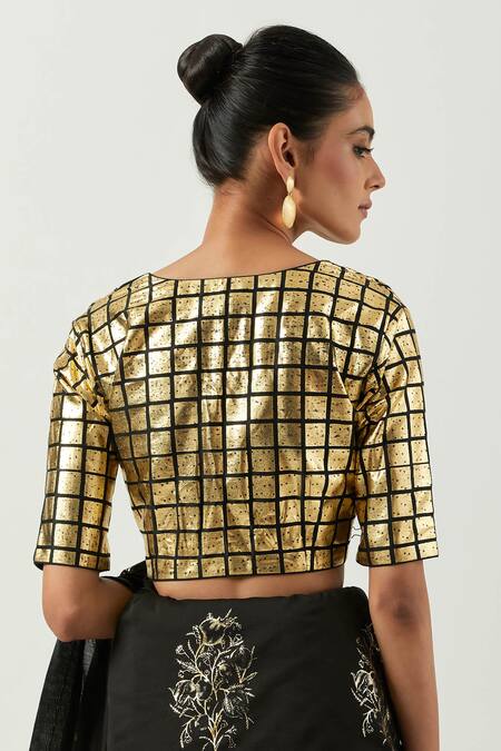 Label Earthen Blue Chanderi Silk Embroidery V-neck Sonpapri Printed Saree With Blouse at Aza Fashions Label Earthen_Blue Chanderi Silk Embroidery V-neck Sonpapri Printed Saree With Blouse _at_Aza_Fashions