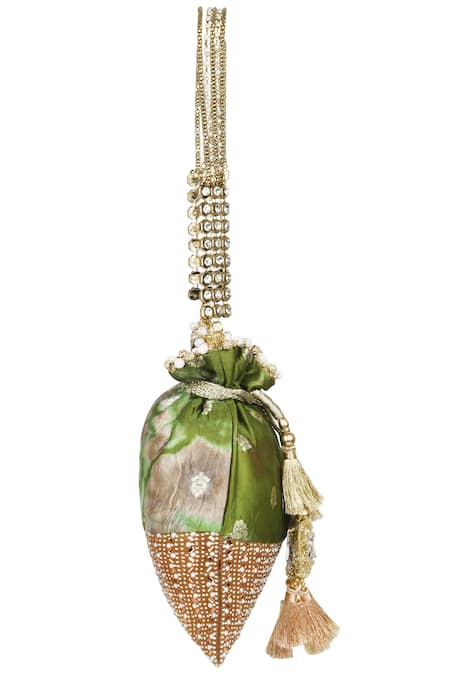 Shop_Miar Designs_Green Tie Dye Meher Tie-dyed Potli Bag_Online_at_Aza_Fashions