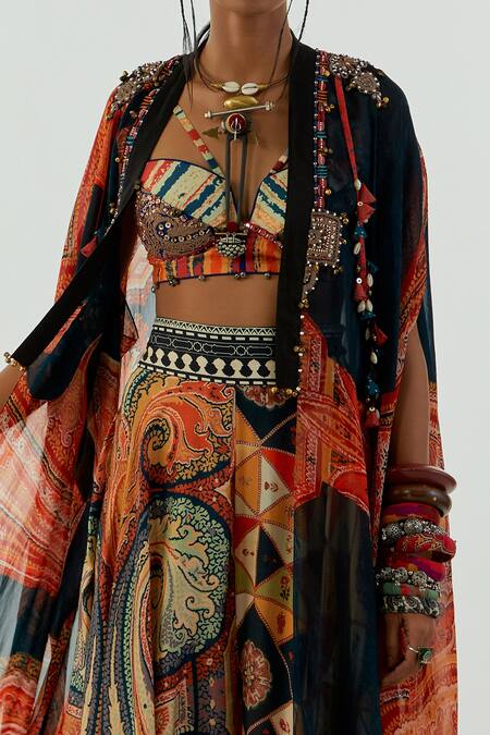 Aseem Kapoor_Multi Color Blouse-cotton Silk, Jacket-sheer Ritu Sheer Jacket And Trouser Set_at_Aza_Fashions