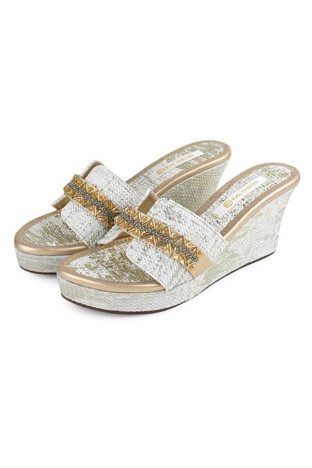 Kaltheos_White Embellished Margaret Wedges_at_Aza_Fashions