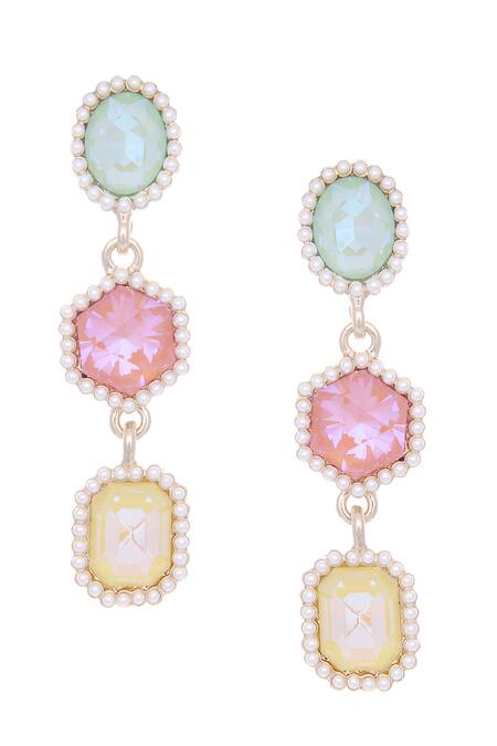 Ishhaara_Multi Color Crystals Dangler Stone Embellished Earrings _at_Aza_Fashions