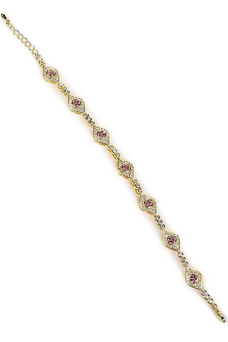 The Jewel Factor Pink Crystals Emira Evil Eye Charm Embellished Bracelet at Aza Fashions The Jewel Factor_Pink Crystals Emira Evil Eye Charm Embellished Bracelet_at_Aza_Fashions