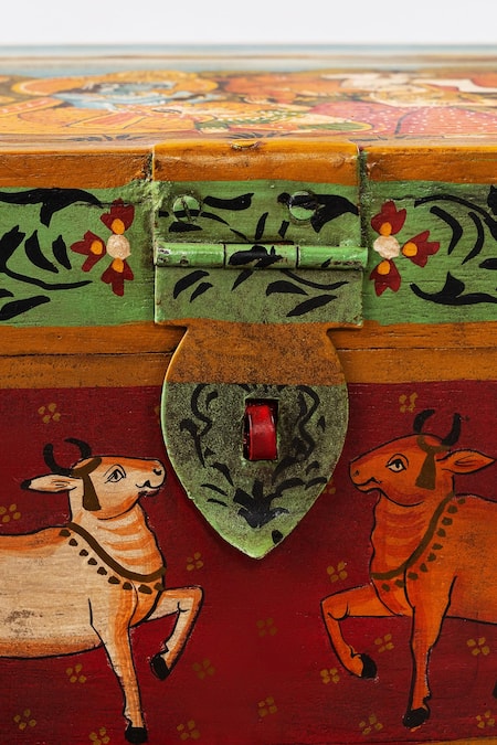 Shop_Purana Darwaza_Red Wood Hand Painted Jewellery Box_Online_at_Aza_Fashions