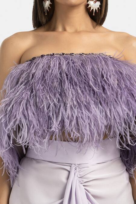 431-88 By Shweta Kapur Purple Satin, Faux Leather Stones, Fringe One Shoulder Layered Embellished Top Online at Aza Fashions 431-88 By Shweta Kapur_Purple Satin, Faux Leather Stones, Fringe One Shoulder Layered Embellished Top_Online_at_Aza_Fashions