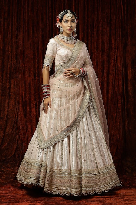 Shop_Shikhar Sharma_Pink Lehenga Cotton Shimmer Chanderi Gulabi Tara Chhadee Bridal Set _Online_at_Aza_Fashions