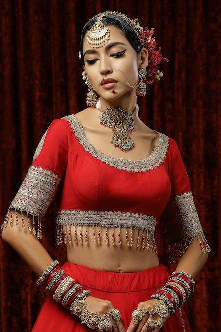 Shop Shikhar Sharma Red Silk, Georgette, Chanderi Lal Gulab Bridal Lehenga Set With Dupatta Online at Aza Fashions Shop_Shikhar Sharma_Red Silk, Georgette, Chanderi Lal Gulab Bridal Lehenga Set With Dupatta _Online_at_Aza_Fashions