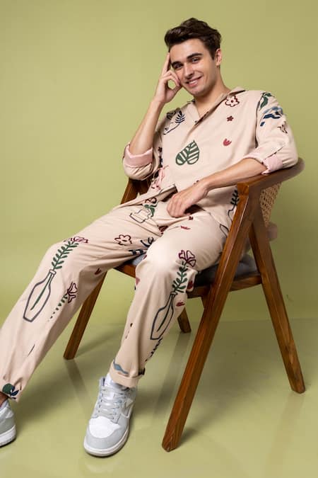 Shop Doodlage Beige Twill Abstract Print Wrap Shacket Online at Aza Fashions Shop_Doodlage_Beige Twill Abstract Print Wrap Shacket_Online_at_Aza_Fashions