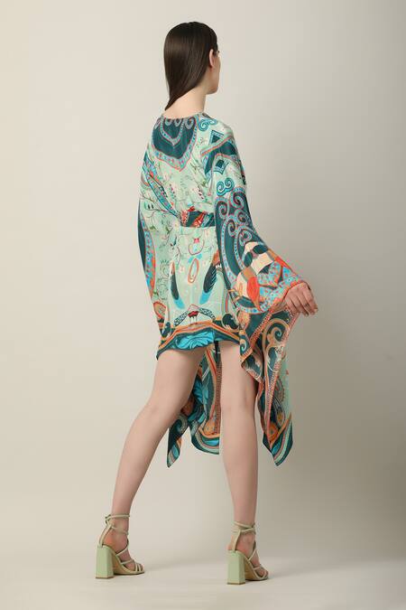 Shop_Limerick By Abirr N' Nanki_Multi Color Crepe Embroidery V-neck Evo Printed Wrap Kaftan Dress _Online_at_Aza_Fashions