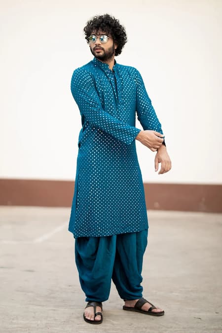 Blue kurta shops design