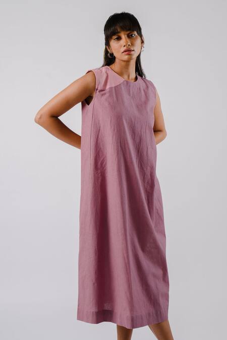 Tussah By Siddhi Shah_Purple Cotton Cut Work Round Neck Dress _at_Aza_Fashions