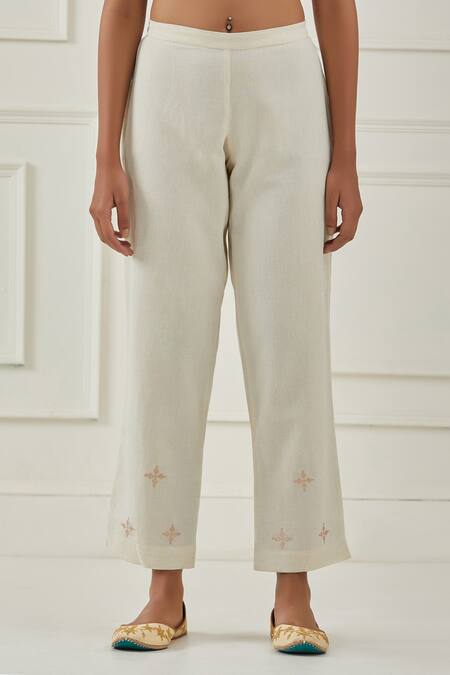 Kamaltaas Red Cotton, Silk Embroidery Round Neck Asymmetric Kurta And Pant Set at Aza Fashions Kamaltaas_Red Cotton, Silk Embroidery Round Neck Asymmetric Kurta And Pant Set _at_Aza_Fashions