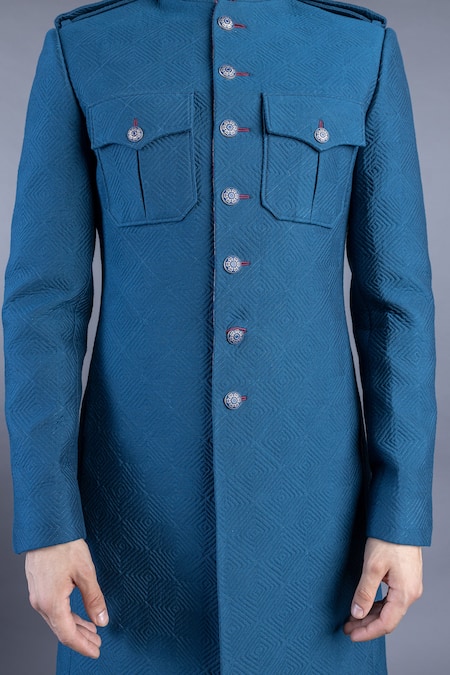 Buy_Abhishek Gupta_Purple Katan Silk Quilted Sherwani And Kurta Set  _Online_at_Aza_Fashions