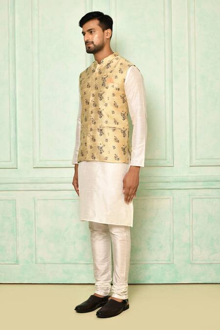 Buy Arihant Rai Sinha Beige Jacquard Embroidery Floral Printed Bundi Online at Aza Fashions Buy_Arihant Rai Sinha_Beige Jacquard Embroidery Floral Printed Bundi_Online_at_Aza_Fashions