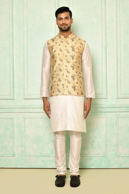 Shop Arihant Rai Sinha Beige Jacquard Embroidery Floral Printed Bundi Online at Aza Fashions Shop_Arihant Rai Sinha_Beige Jacquard Embroidery Floral Printed Bundi_Online_at_Aza_Fashions