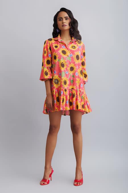 Nautanky Sunflower Print Shirt Dress 