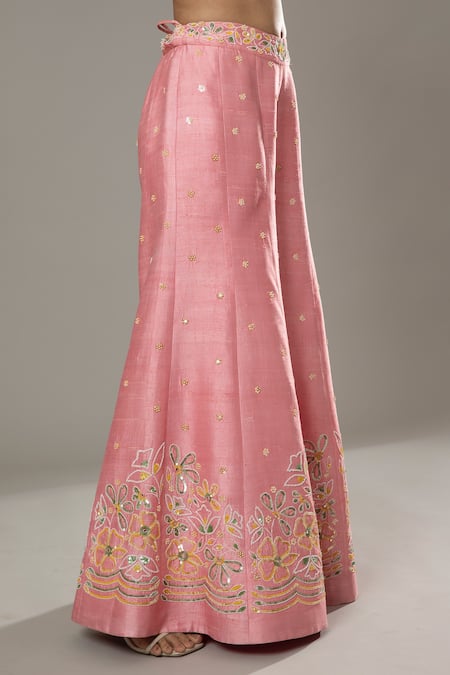 Shop_I Am Design_Pink Raw , Organza Candy Floss Embroidered Palazzo Set With Kaftan _Online_at_Aza_Fashions