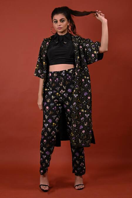 Buy_Rimi Nayak_Black High Neck Tie Detailed Crop Top _Online_at_Aza_Fashions