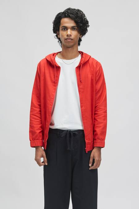 Terra Luna Green Organic Handloom Oxford Cotton Callisto Zip Up Hoodie Online at Aza Fashions Terra Luna_Green Organic Handloom Oxford Cotton Callisto Zip Up Hoodie_Online_at_Aza_Fashions