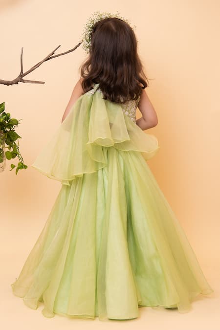 Shop Lil Angels Green Organza, Silk Sequins, Tassels, Embroidery Lehenga Set at Aza Fashions Shop_Lil Angels_Green Organza, Silk Sequins, Tassels, Embroidery Lehenga Set _at_Aza_Fashions