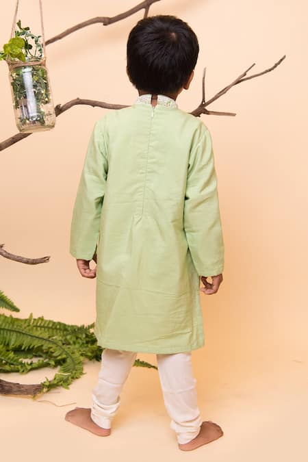 Shop Lil Angels Green Cotton, Silk Sequins Embroidered Kurta And Pant Set at Aza Fashions Shop_Lil Angels_Green Cotton, Silk Sequins Embroidered Kurta And Pant Set _at_Aza_Fashions