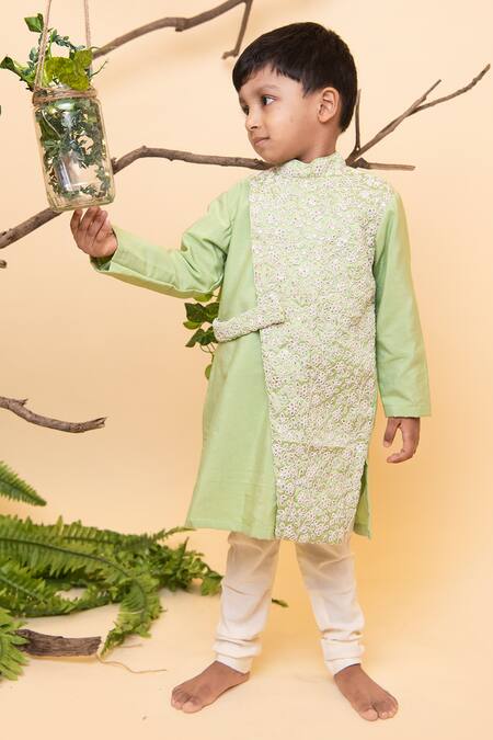 Lil Angels Green Cotton, Silk Sequins Embroidered Kurta And Pant Set Online at Aza Fashions Lil Angels_Green Cotton, Silk Sequins Embroidered Kurta And Pant Set _Online_at_Aza_Fashions
