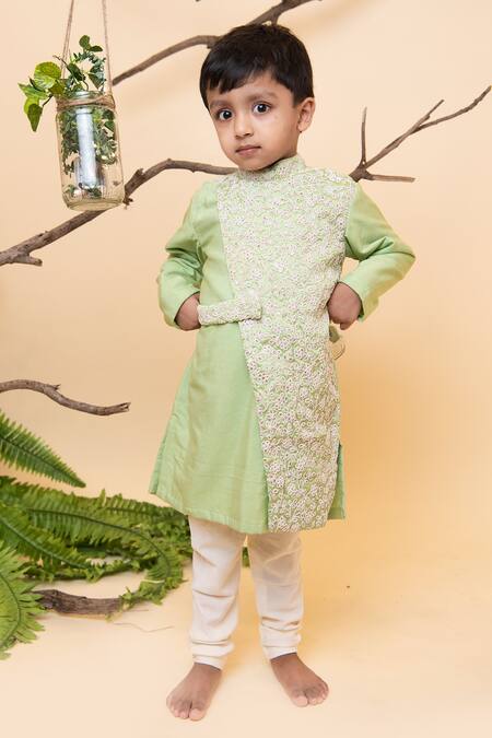Buy Lil Angels Green Cotton, Silk Sequins Embroidered Kurta And Pant Set Online at Aza Fashions Buy_Lil Angels_Green Cotton, Silk Sequins Embroidered Kurta And Pant Set _Online_at_Aza_Fashions