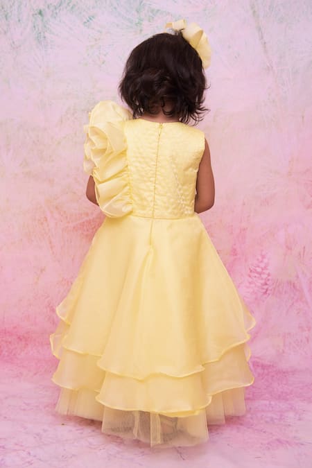 Shop Lil Angels Yellow Organza, Net Sequins, Beads Embroidered Gown at Aza Fashions Shop_Lil Angels_Yellow Organza, Net Sequins, Beads Embroidered Gown _at_Aza_Fashions