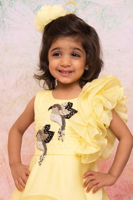 Buy Lil Angels Yellow Organza, Net Sequins, Beads Embroidered Gown Online at Aza Fashions Buy_Lil Angels_Yellow Organza, Net Sequins, Beads Embroidered Gown _Online_at_Aza_Fashions