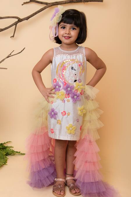 Lil Angels White Net, Silk Sequins, Applique Embellished Ruffle Dress Online at Aza Fashions Lil Angels_White Net, Silk Sequins, Applique Embellished Ruffle Dress _Online_at_Aza_Fashions
