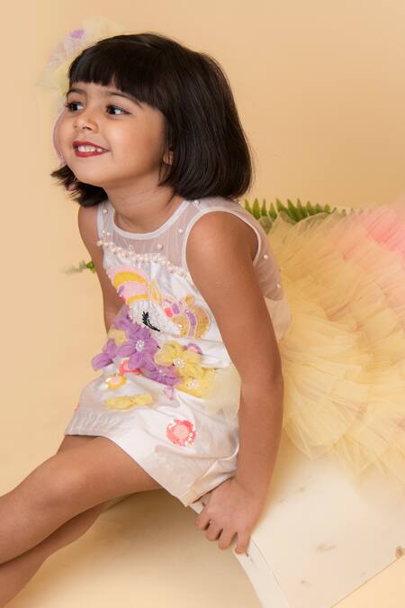 Shop Lil Angels White Net, Silk Sequins, Applique Embellished Ruffle Dress Online at Aza Fashions Shop_Lil Angels_White Net, Silk Sequins, Applique Embellished Ruffle Dress _Online_at_Aza_Fashions